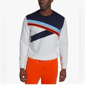 Sean John White and Navy Crewneck Sweater with Stripes